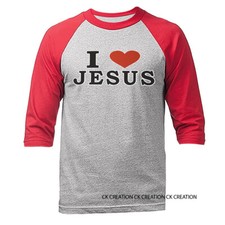 I Love Jesus Christian Religious God Bible Church Jesus Christ 3/4 Sleeve Raglan