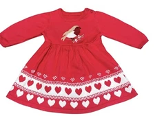 Mothercare 1-3  Red Heart Robin Bird Cotton Knit Dress Winter Christmas Girl