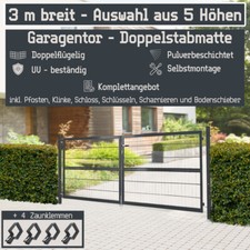 V2Aox Gartentor 300cm Doppelflügelig Zaun Auswahl Gartentür Metall Grau Schloß