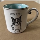 Boston Terrier Dog Coffee Cup Mug Blue and White Polka Dots Inside