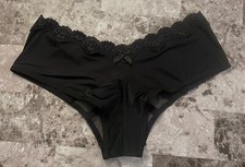NWT VICTORIA'S SECRET S BLACK SATIN SMOOTH STRAPPY MESH LACE RARE CHEEKY PANTIES