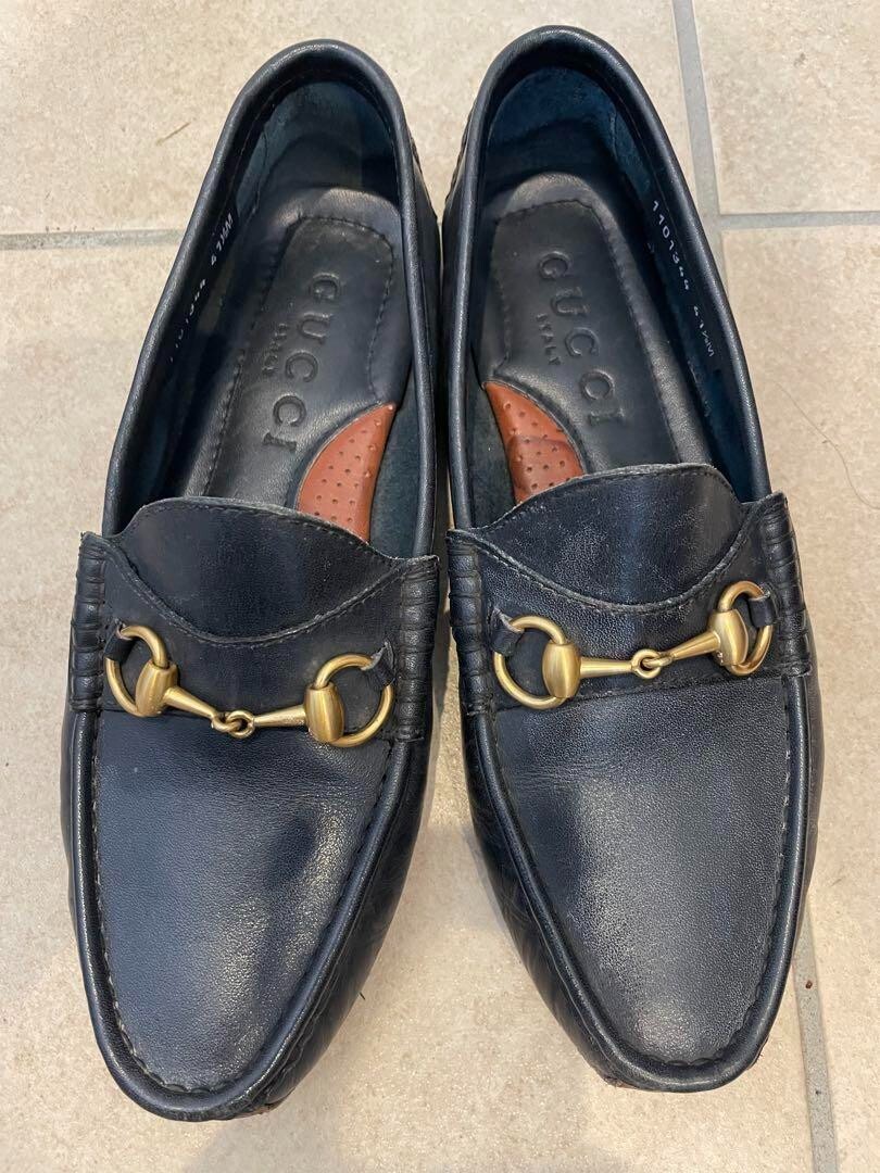 GUCCI Black Leather Loafers Driving Shoes for Men Size 41.5 26cm No Box-image
