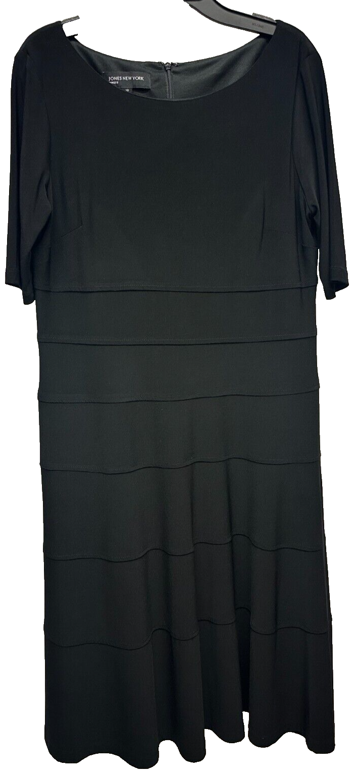 Jones New York Women's Black Zip-Up Short Sleeve Dress Size 10 Semi-Formal