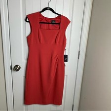 Adrianna papell red square neck cap sleeves sheath dress size 12 wedding guest