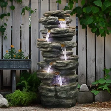 40in H Free-Standing Water Fountains Outdoor Courtyard Patio Home Decor With LED