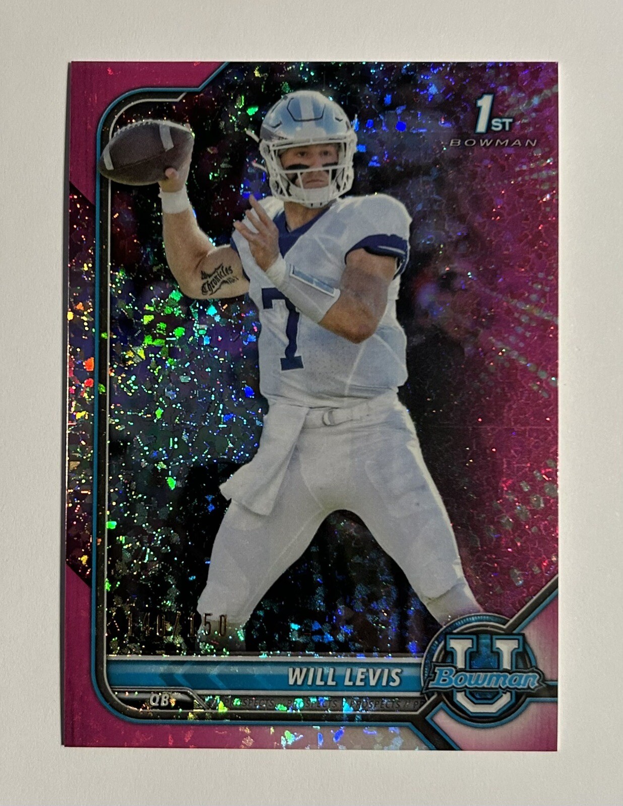 2021-22 Bowman U Will Levis Fuchsia Mini Diamond /150 Kentucky Wildcats, Titans.