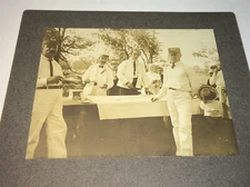 Antique American Uniformed Men Serving Ice Cream Outdoor Event Cabinet Photo! US