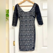 Guess Kira Navy Lace Sheer Sheath Dress Sexy Witchy Romantic Size 0 Cocktail