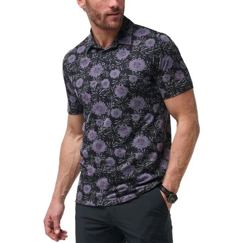 Travis Mathew Mens Not Happening Floral Print Golf Polo Shirt Black Medium - Picture 2 of 5