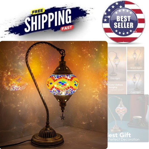 Turkish Moroccan Table Lamp Bronze Base 3 Color Options Handmade Mosaic Glass