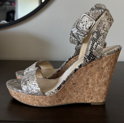 Jessica Simpson Cork Wedge Sandals Snake Print