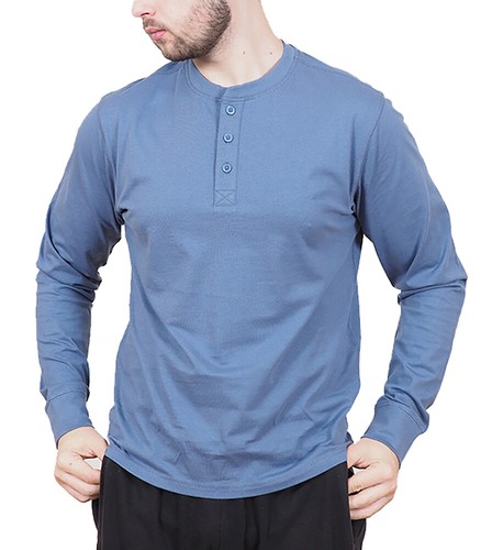 Mens Long Sleeve Cotton T-Shirt Regular Fit Crew Neck or Henley Top Lounge Work - Picture 53 of 72