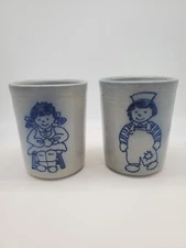 Lot Vintage Eldreth Pottery Crocks 2007 Signed Salt Glazed Cobalt Ann And Andy