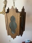 Vintage 70s Spanish Style Hanging Lamp Chandelier Wood & Mesh Working