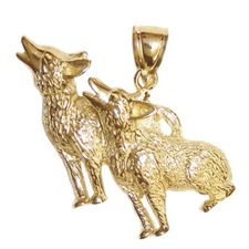 New 14k Yellow Gold Howling Wolf Pendant