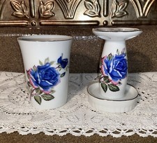 Vintage 1950s Floral Ceramic Bathroom Toothbrush Holder And Cup Japan MCM
