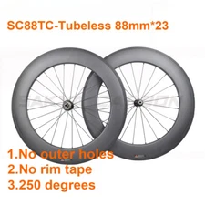 700C Carbon Fiber Road Bike Wheels 88mm Depth 23mm Wide Tubeless Matte/Glossy