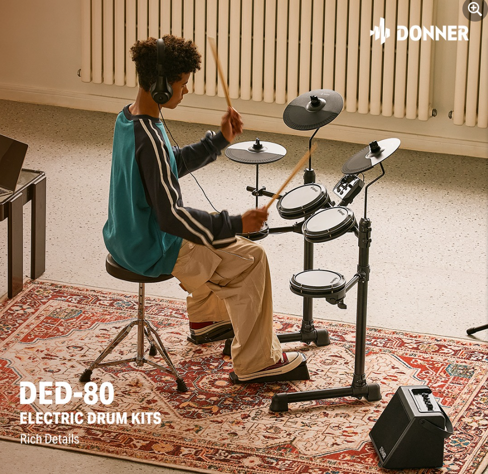 Donner DED80 Electric Drum Set 180 Sounds 2 Switch Pedal 4 Quiet Mesh