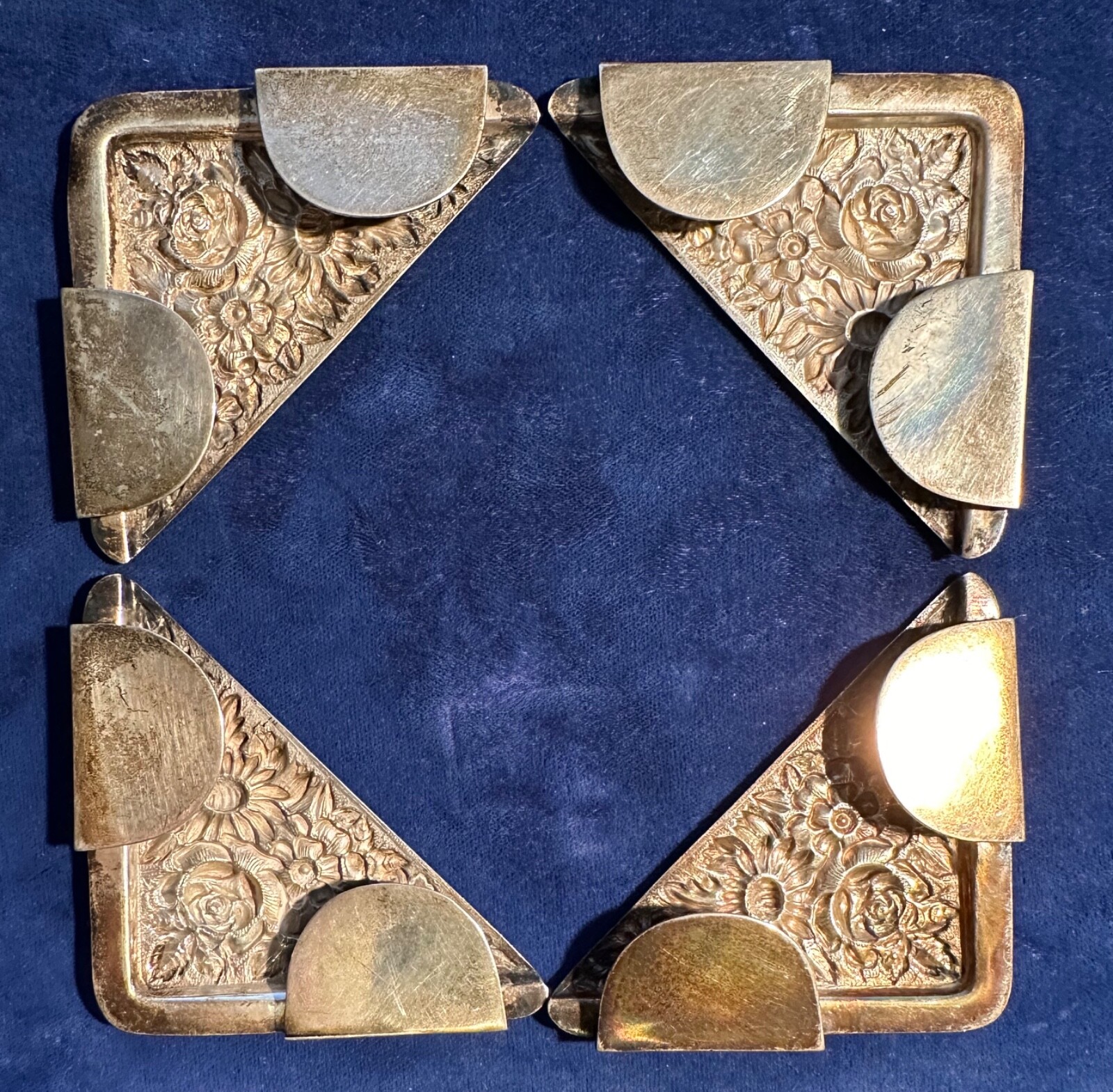 S. Kirk & Son REPOUSSE Set of 4 Sterling Silver DESK CORNER PAD Protectors, #5A