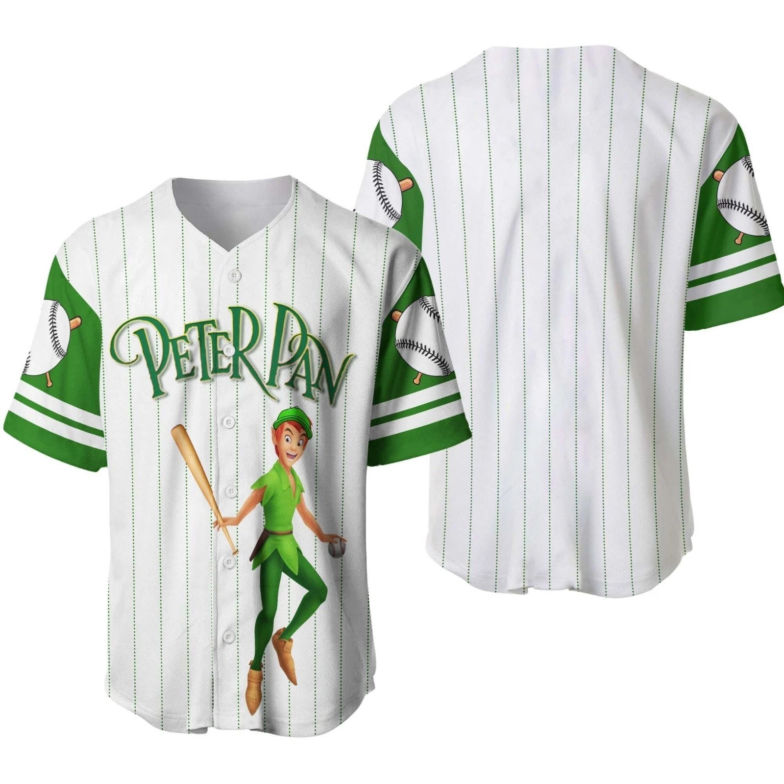 Peter Pan Baseball Jersey Button Down Shirt, Peter Pan Cartoon Baseball Jersey