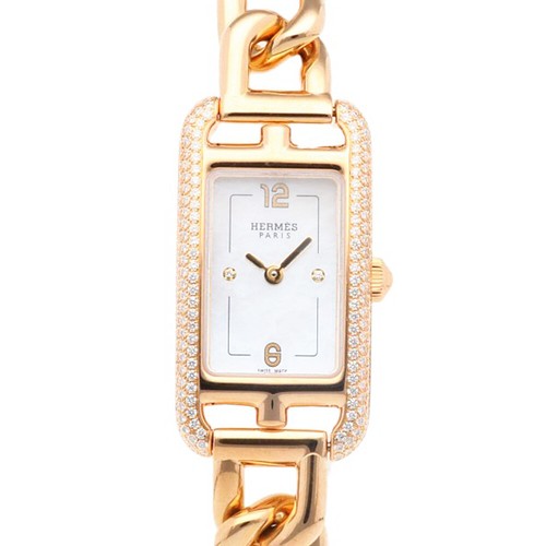HERMES Nantucket Watches NA2.171 K18 Pink Gold diamond white shell used