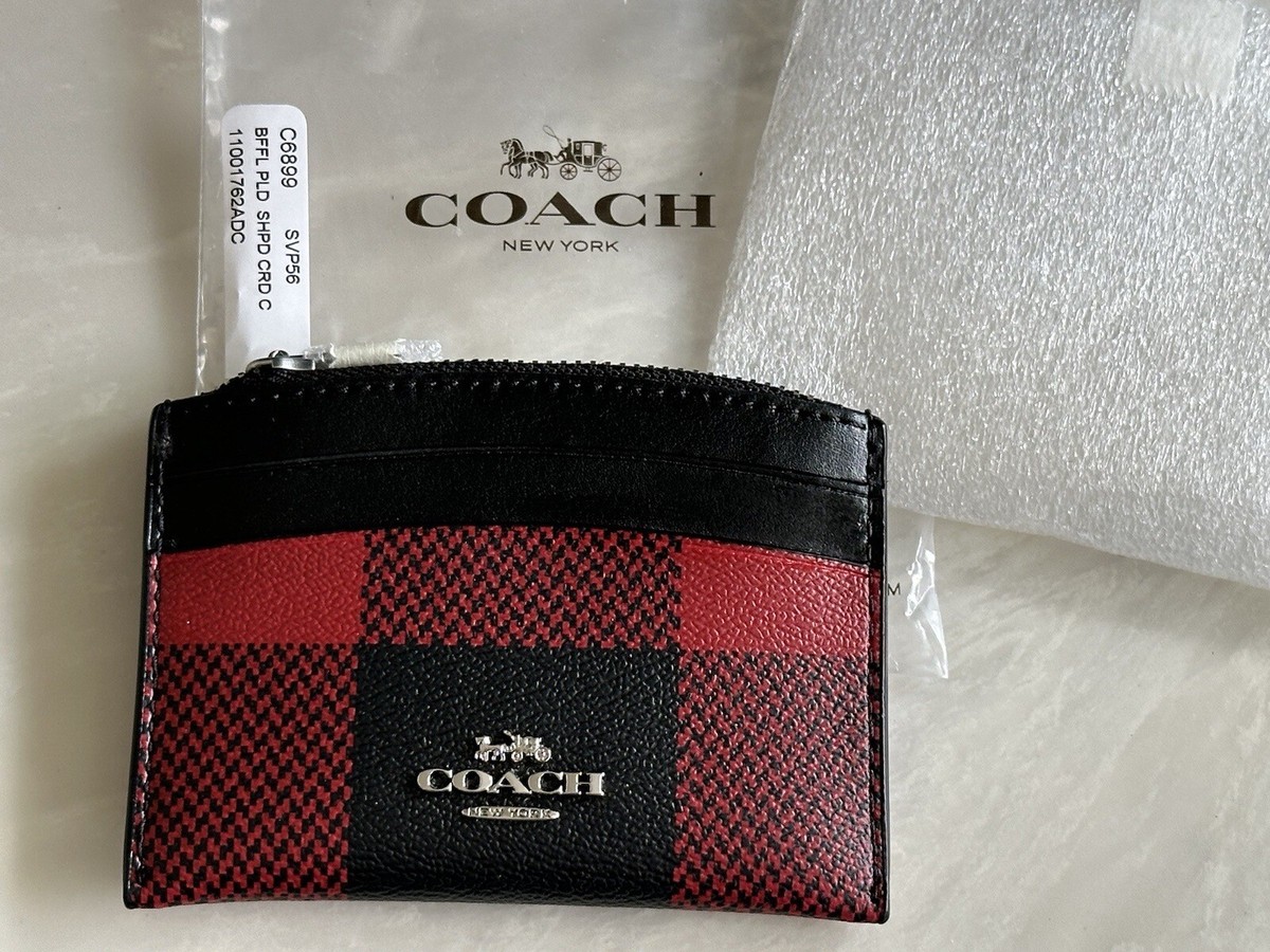 NWT COACH RED/MULTI PLAID SHAPED CARD CASE C6899 | eBay