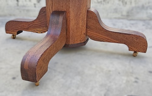 Antique Mission Quarter Sawn Tiger Oak Round Coffee Table, Arts & Crafts 1910s - Picture 6 of 24