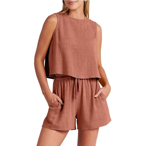 Women's Set Summer Sleeveless Tops And Drawstring Shorts Fashion Suit 2pcs - Picture 6 of 27