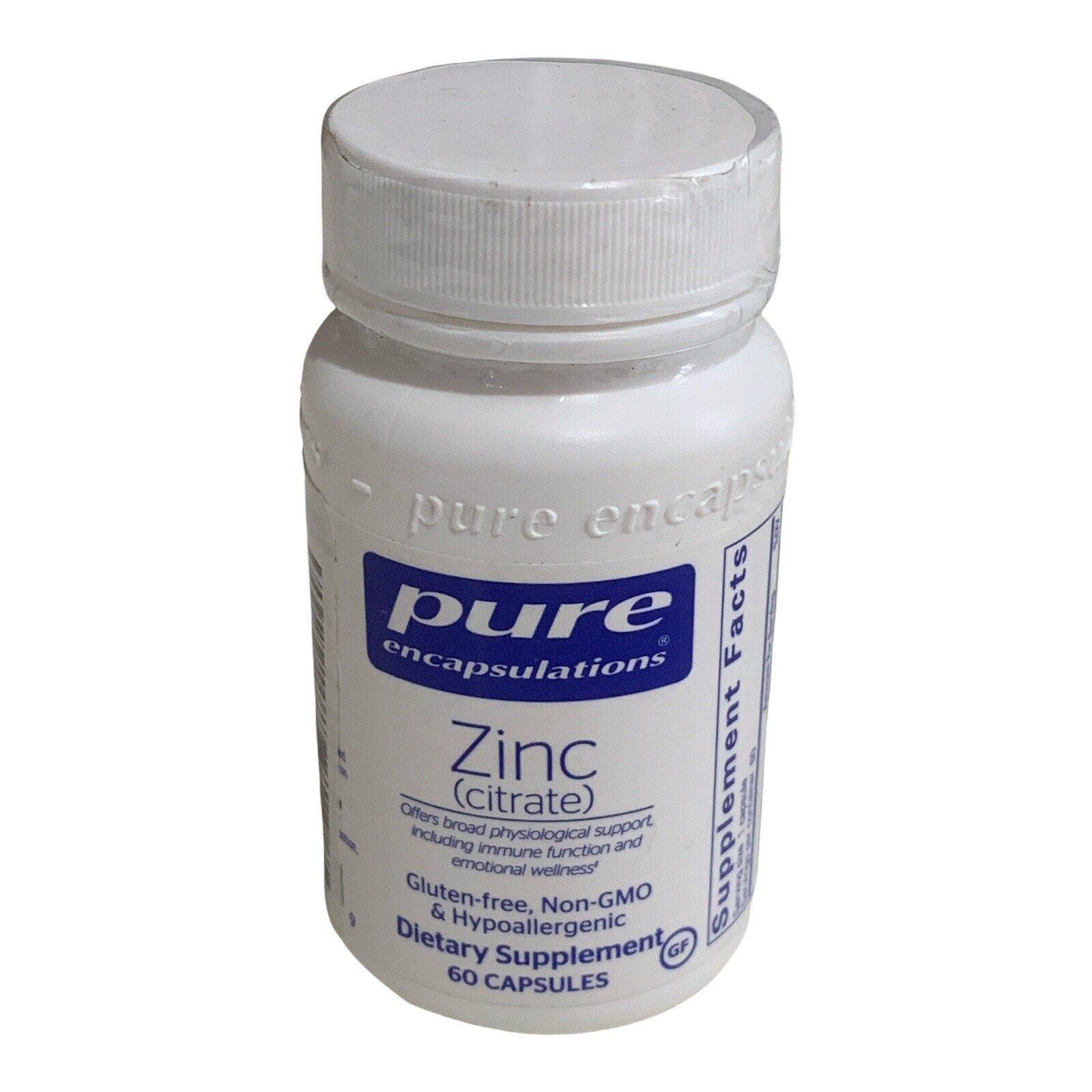 Pure Encapsulations Zinc (Citrate) 30 mg - 60 Capsules - Exp 10/22 Free Sh