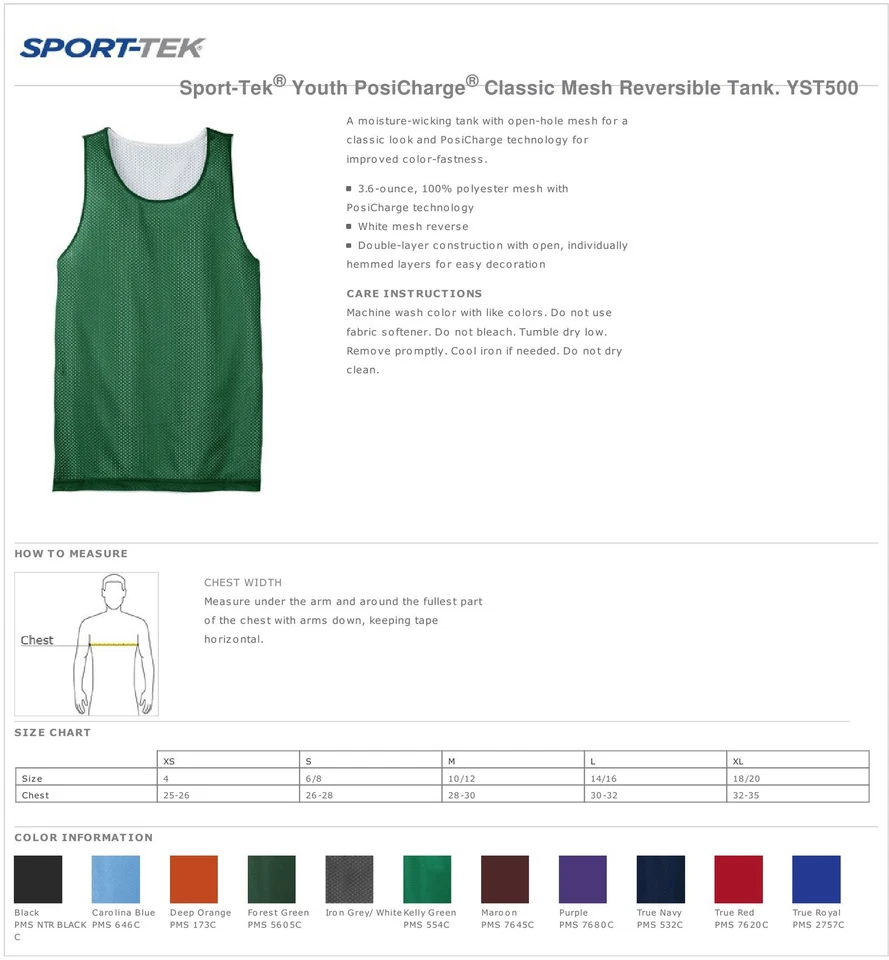 Camiseta sin mangas reversible de malla clásica PosiCharge de baloncesto juvenil Sport-Tek YST500 Foto 3 de 3