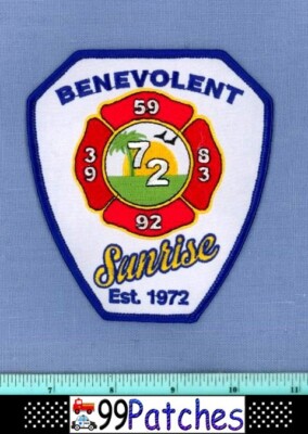SUNRISE BENEVOLENT FLORIDA Fire Rescue Shoulder Patch PALM TREE SUN SEAGULL 6B