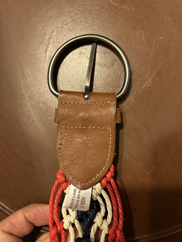 Vintage Braided Leather Accent Belt Size 9 Red White Blue Boho Western Hippie - Picture 5 of 11
