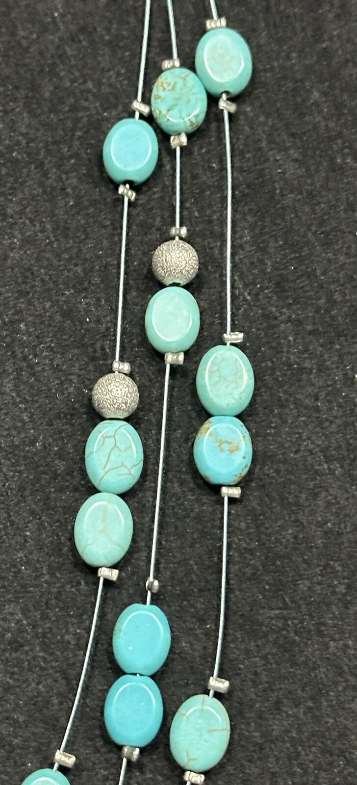 Silvertone Turquoise Blue Silver - Multi Strand W… - image 2