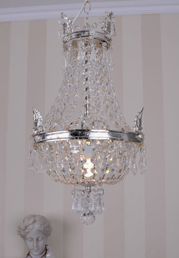 Lustre plafonnier pampilles cristal montgolfière argente corbeille ...