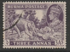 Burma used GVI 1938-40 3a dull-violet sg26