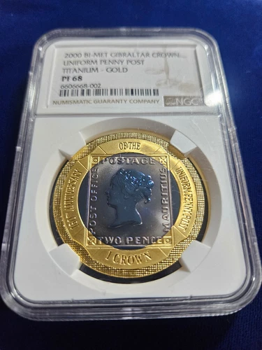 🌟 2000 Gibraltar Gold 26.3 g .85 oz Bimetal 1 Crown Uniform Penny Post NGC PF68