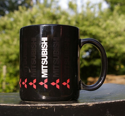 Mitsubishi Logo Coffee Mug Black Red White 3 7/8" Tall