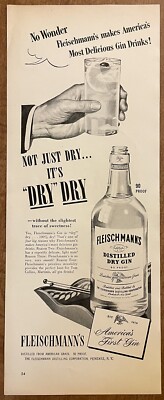 1947 Fleischmann's Dry Distilled Gin Most Delicious Drinks Alcohol VTG Print Ad