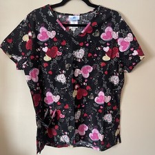 SB Scrubs women's size M scrubs Black Hearts print v-neck short sleeve pockets