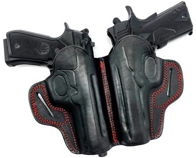 CEBECI Leather 2-GUN Small of Back Belt Holster for BERETTA 92FS 96 M9, 4.9''