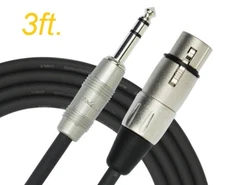 3ft. Kirlin XLR 3-Pin Female to 1/4" TRS Male Patch Cable, OFC Conductors