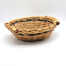 Woven Basket Willow Rattan Wicker Round 10 in Wood Handles Fruit Bread Vanity