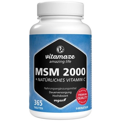 MSM 2000 mg + natürliches Vitamin C, 365 vegane 360 unità (Confezione da 1) 