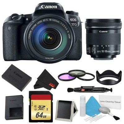 Canon EOS 77D DSLR Camera +18-135mm Lens Bundle w/ 3 Piece Filter & Memory Kit +