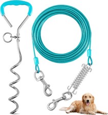 Dog Tie Out Cable and Stake, Outside Dog Run Cable Leash Chain with Sho