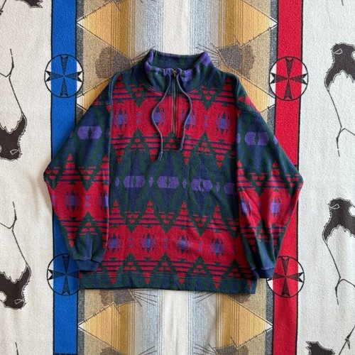 Pullover vintage anni 90 uomo modello azteco 1/4 zip pile taglia large outdoor