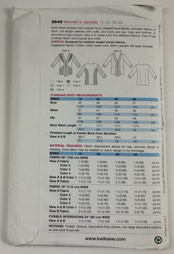 Kwik Sew 3640 Giacche 2 Versioni Donna Taglia 1X 2X 3X 4X Modello Cucito UC FF OOP - Foto 2 di 9