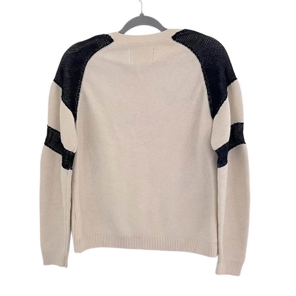 Suéter de malha creme Aiko malha preta colorblock algodão lã arte para usar gola V M - Imagem 2 de 4