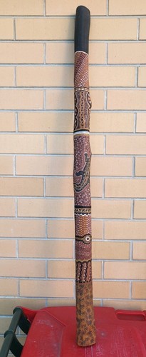 Indigenous didgeridoo decorated with dot paintings, 120cm.