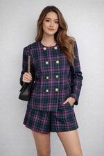 Vintage 90s Pendleton Preppy Green Pink Plaid 100 Wool Blazer Shorts Set of 2
